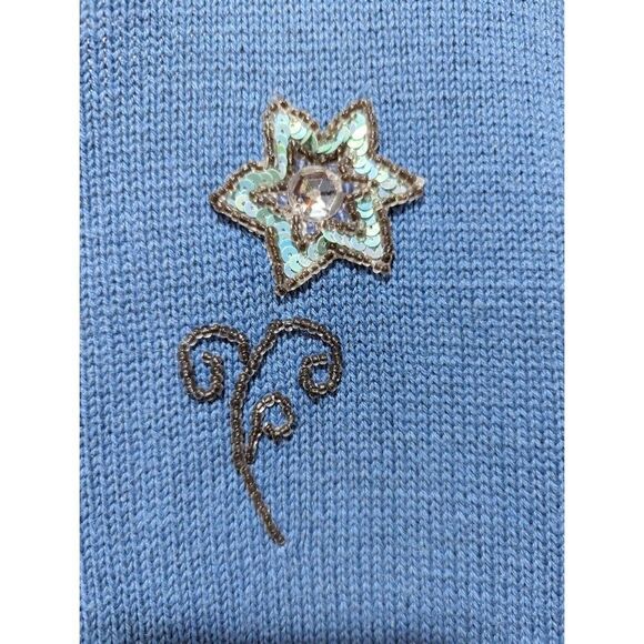 Storybook Knits Ladies Blue Cream Beaded Pearl Button Front Cardigan Sweater S - Picture 6 of 7